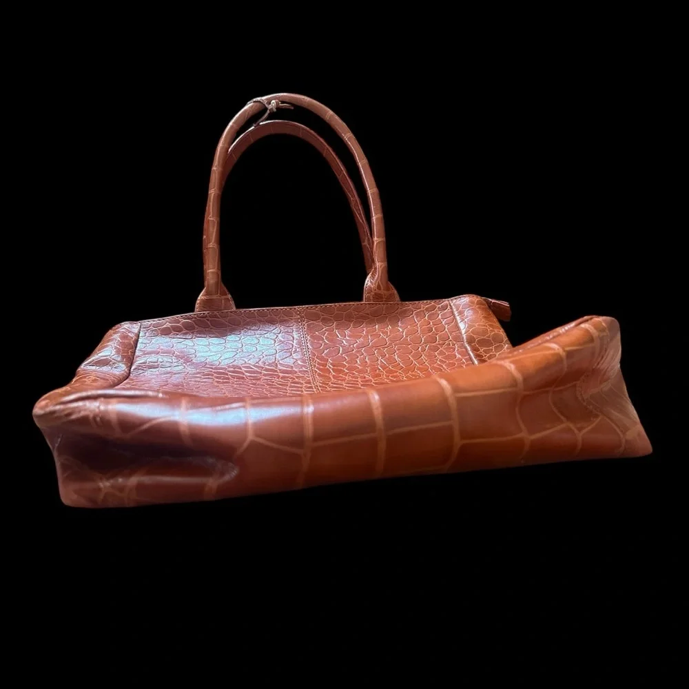 Chico’s Burnt Orange Croc-Embossed Leather Purse | NWOT | Structured Work Bag